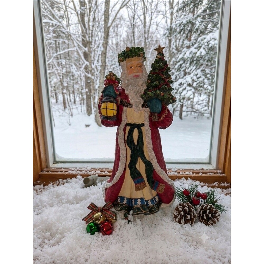 Vintage Old World Santa Claus Figurine Lantern Tree Original Box - Christmas